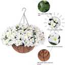 Artificial Hanging Flowers Faux Plants Basket for Outdoors Spring Summer Decor, Fake Silk Bougainvillea in Planter Outdoor Look Real UV Resistant Faux Flower for Outside Porch Patio Garden Home, White