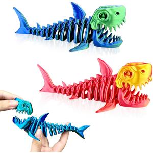 3D Printed Shark Animals Toys - 2PCS Flexible Fidget Toys for Adults, Home Office Decor, Stocking Stuffers Bulk, Birthday Party Halloween (Grey)