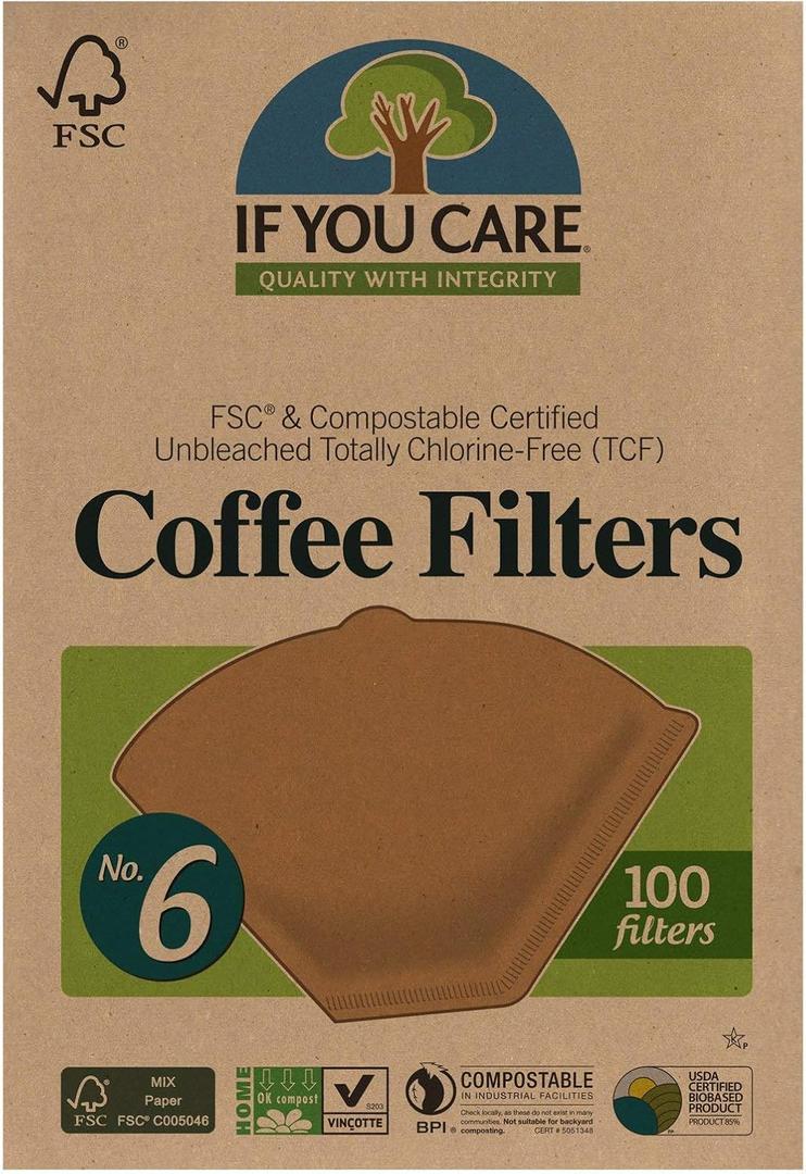 If You Care Unbleached Coffee Filters, #6 - 100 Count (Pack of 1)  Cone Shaped, All Natural, Biodegradable, Compostable, Chlorine Free