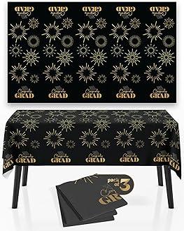 House of Party Graduation Tablecloth 3PCS | 54"x108" Maroon Congrats Grad Tablecloths | Graduation Tablecloth Class of 2024 | Graduation Table Cover Fireworks Design for Graduation Table Decorations