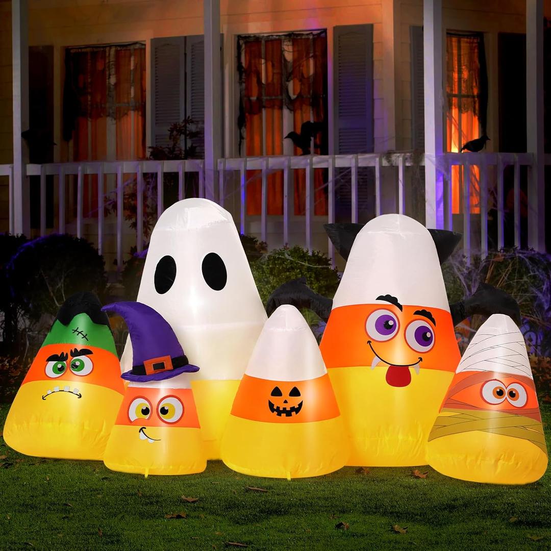 Huray Rayho Halloween Inflatable Candy Corn Inflatable Blow Up Yard Decoration Trick or Treat Cute Garden Decor with Built-in LED Lights Indoor Outdoor Lawn Garden Party Decor 6.3FT