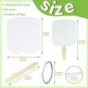 50 Piece Church Handheld Fan DIY Set, Includes Wooden Wavy Handles Craft Sticks, Blank Cardstock Paper (Not Printer-Compatible), Double-Sided Tape, Ideal for Crafting, Painting, Hand Decorati