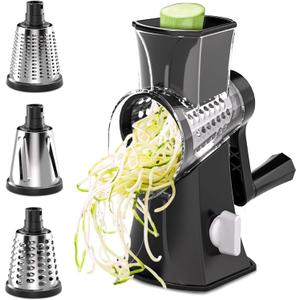Rotary Cheese Grater, 3 in 1 Cheese Grater Replaceable Stainless Blades Cheese Shredder, Vegetable Slicer, Non-slip Suction Base, Easy to Clean Kitchen Gadgets