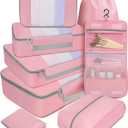 BAGAIL8 Set Packing Cubes Various Sizes Packing Organizer for Travel Accessories Luggage Carry On Suitcase (08-Pink)