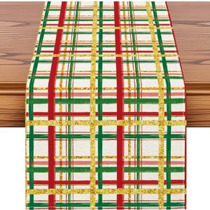 3 x Artscope Buffalo Plaid Christmas Table Runner, Xmas Winter Holiday Kitchen Dining Table Decoration for Christmas Home Party Decor 13x72 Inch-Beige