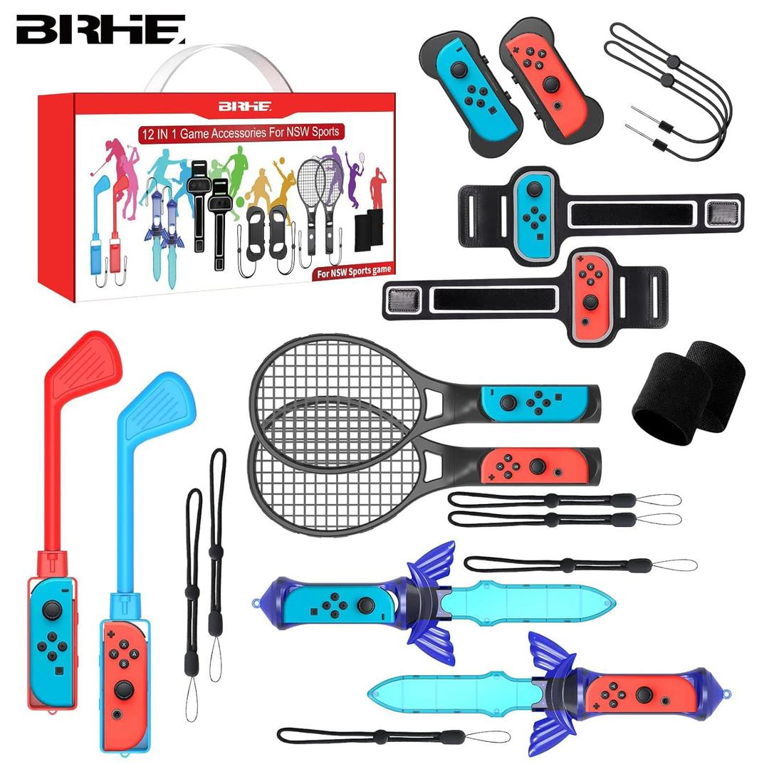 BRHE Nintendo Switch Sports Accessories, 12 in 1 Switch Sports Accessories Bundle for Nintendo Switch Sports Games, Family Accessories Kit for Switch/OLED Sports Games : Golf Clubs, Tennis Rackets, Sword Grips