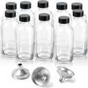 10 Pack Clear Glass Bottles, 4 oz Shot Bottle With Lids and Funnels | Leak Proof Mini Travel Bottle, Round Small Sample Bottles for Juice, Ginger Shot, Oils, Whiskey, Hot Sauce, Liquids