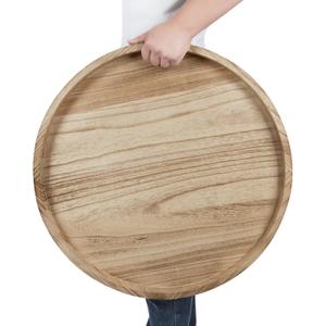 Round Ottoman Tray for Coffee Table Living Room Wood Serving Tray Large Wooden 24 Inches Rustic Torched