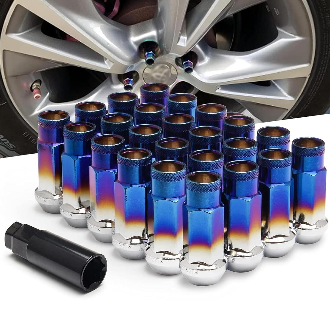 24pcs 12x1.25 Lug Nuts Extended Tuner Cold Forged Steel Wheel Nuts Open End Burnt Blue