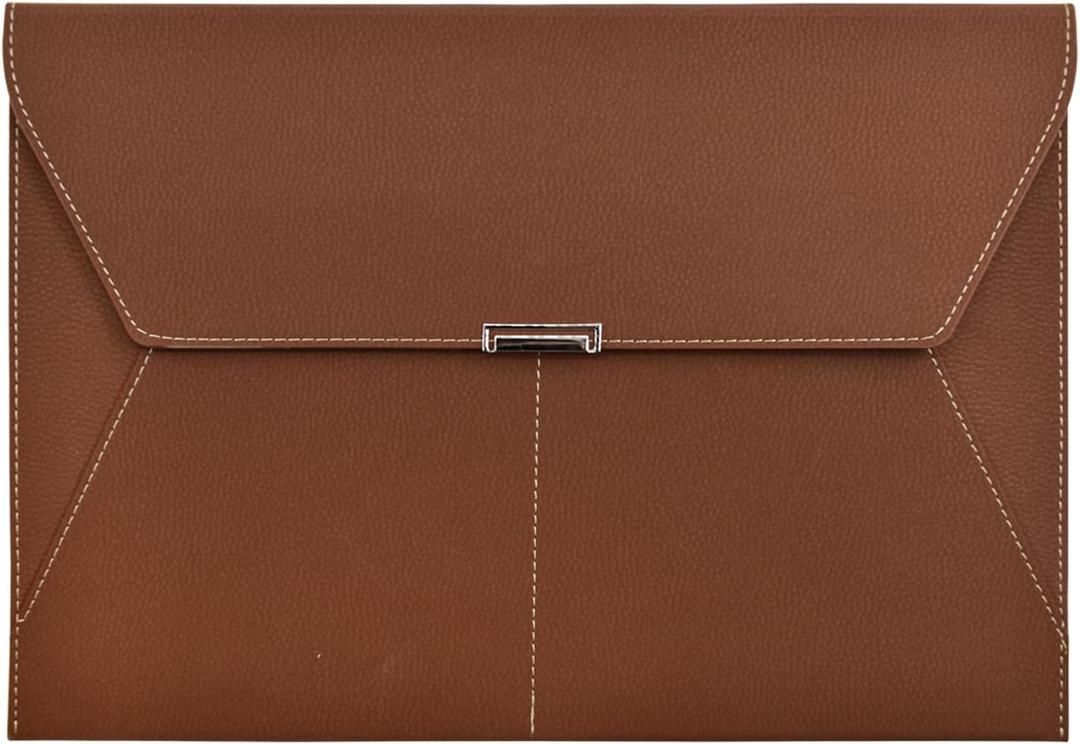 VANRA File Folder Document Holder Organizer Waterproof Portfolio Leather Folder Case with 3 Pockets, Filing Envelopes for A4 Letter Size Paper with Snap Magnetic Button Closure (Brown)