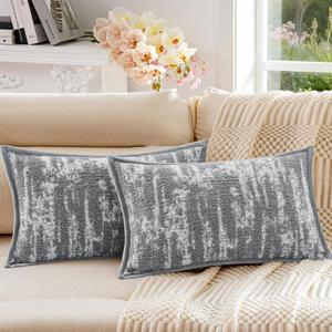 A Moment Throw Pillow Covers 20x12 Inch Set of 2, Soft Textured Decorative Tie-Dye Style Cushion Covers, Modern Boho Farmhouse Home Decor Pillow Cases for Couch, Bed, Living Room,Grey