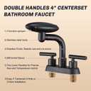 Matte Black Bathroom Sink FaucetModern 3 Hole Bathroom Faucet 2 Handle 4 Inch Centerset with 4 Water Outlet Modes, 360 Swivel Spout & Pop-Up Drain