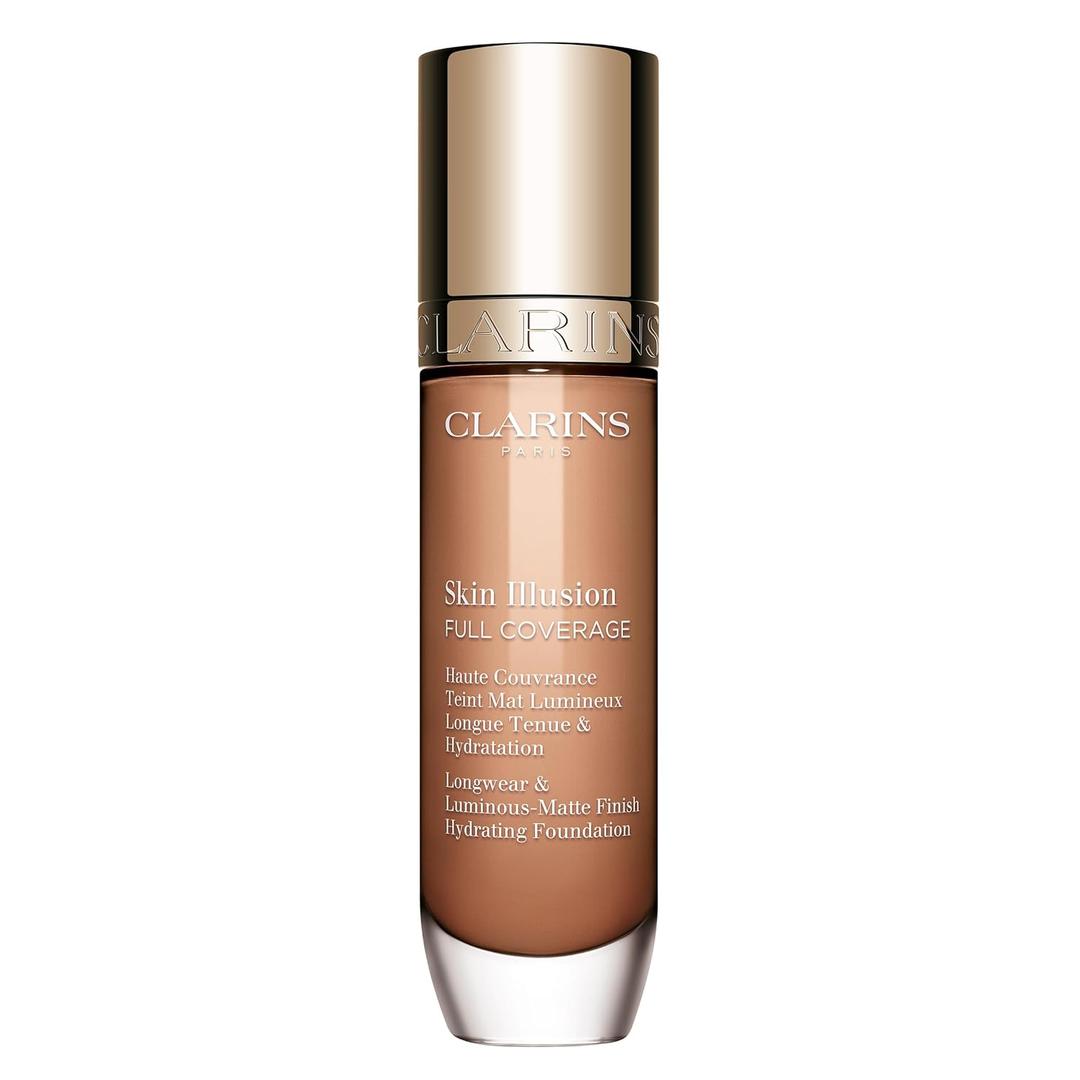 Clarins Skin Illusion Longwear Full Coverage Foundation| Luminous Matte Finish|24H Hold and 24H Hydration| Natural Looking| Transfer, Sweat and Smudge Proof| Contains Hyaluronic Acid|1 Fl Oz (112C Medium beige with cool undertones)