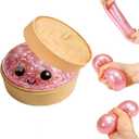 Dumpling Squishies, Glitter Dumpling, Glitter Dumplings Squishy with Box, Dumplings Sensory Squeeze Toy for Stress Relief Stretchy Desk Toys (Pink-1)