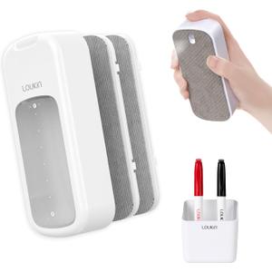 loukin Inventive All-in-One Dry Erase Eraser, Novel Replaceable Whiteboard Eraser with Built-in Cleaner, Unique Glass Board Erasers, Includes 2 Refill Pads, 1 Magnetic Holder, 2 Markers