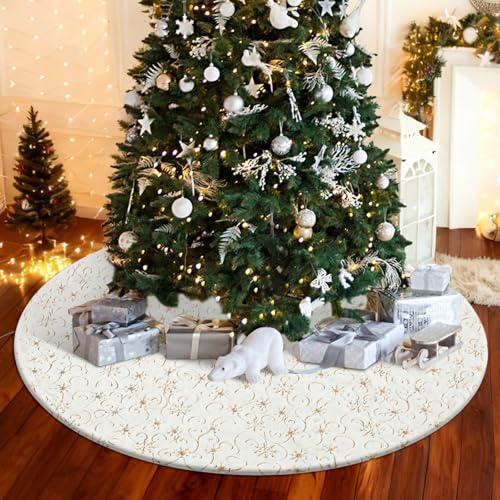 Libima 60 Inch Large White Christmas Tree Skirt with Gold Sequin Snowflakes Plush Faux Fur Christmas Tree Skirt for Xmas Holiday Winter Decorations