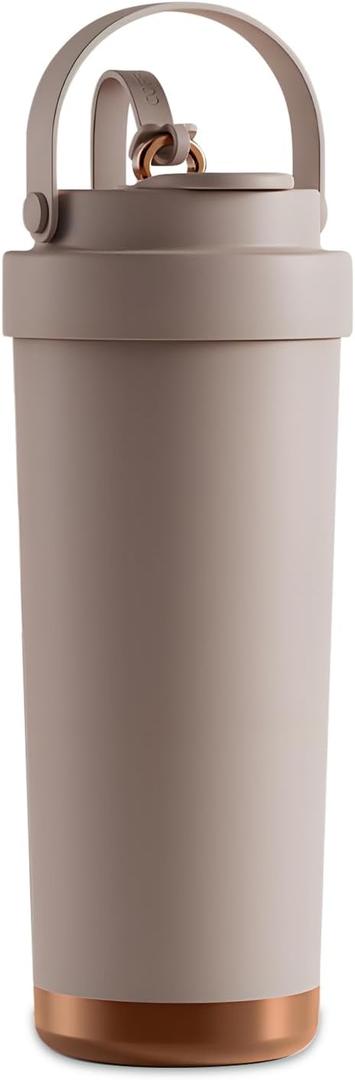26oz Ceramic Coated Water Bottle, 3-Way Drinking (Straw/Sip/Wide Mouth), 6H Hot & Cold Insulated Water Bottle Leakproof Travel Cup with Handle - Cofffee Brown