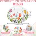 50Pcs Lavender Tulip Oval Paper Plates Large Disposable Heavy Duty Spring Summer Blooming Floral Dinner Dessert Paper Platters for Mom Mother's Day Baby Bridal Shower Party