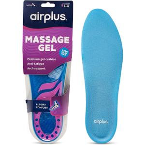 Airplus Massage Gel Insoles, Premium Gel Cushioning with Heel and Ball-of-Foot, Arch Support Insoles, Thin Profile, Trim-to-Fit, Full Length Comfort for Casual, Athletic, and Dress Shoes, Women's 5-11 (Blue)
