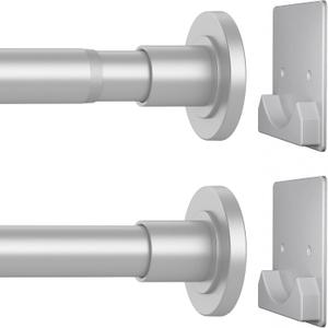 CorkLatta Matte Silver Shower Curtain Rod,1 Inch Diameter Stainless Steel Adjustable Spring Tension Rods 32 to 80",with Holders,Anti-Slip,Curtain Rods No Drilling(1 Pack)