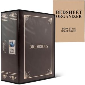Bedsheet Organizer for Linen Closet, Foldable Faux Leather Book-Style Storage Box with Label Window, Decorative Bedding and Sheet Organizer for Queen & King Sets, Brown