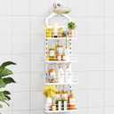 ODesign 4 Tier HeightAdjustable Shower Caddy Hanging AntiSwingOver The Shower Head CaddyStorage Organizer Bathroom Shelves BasketWhite