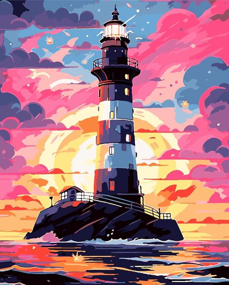 5 x QUITEDEW Paint by Numbers Kit for Adults,Adults' Paint by Numbe Kits Colorful Painting,DIY Lighthouse Oil Painting Gifts for Home Wall 16x20 Inch