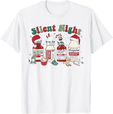 Retro Propofol Silent Night ICU Nurses Funny Merry Christmas T-Shirt, Men, Small