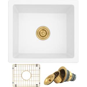 White Bar Sink Undermount,White Granite Composite Kitchen Sink 18 inch,Small Bar Sinks Undermount,18''x16'' Small Single Bowl Quartz Sinks with Accessories
