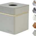 Tissue Box Holder Cover Square, Modern PU Leather Decorative Tissue Cube Holder Organizer - Woven Pattern Grey