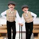 Old Man Costume for Kids Boys 100 Days of School Costume Dress Up Grandpa Costume Outfits for Halloween 3-10 Years (Brown)