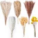 100PCS Natural Dried Pampas Grass Decor - 17.5" Fluffy Pampas Grass Bouquet - Boho Home Decor Dried Flowers for Wedding Floral Room Home Party Table Decorations