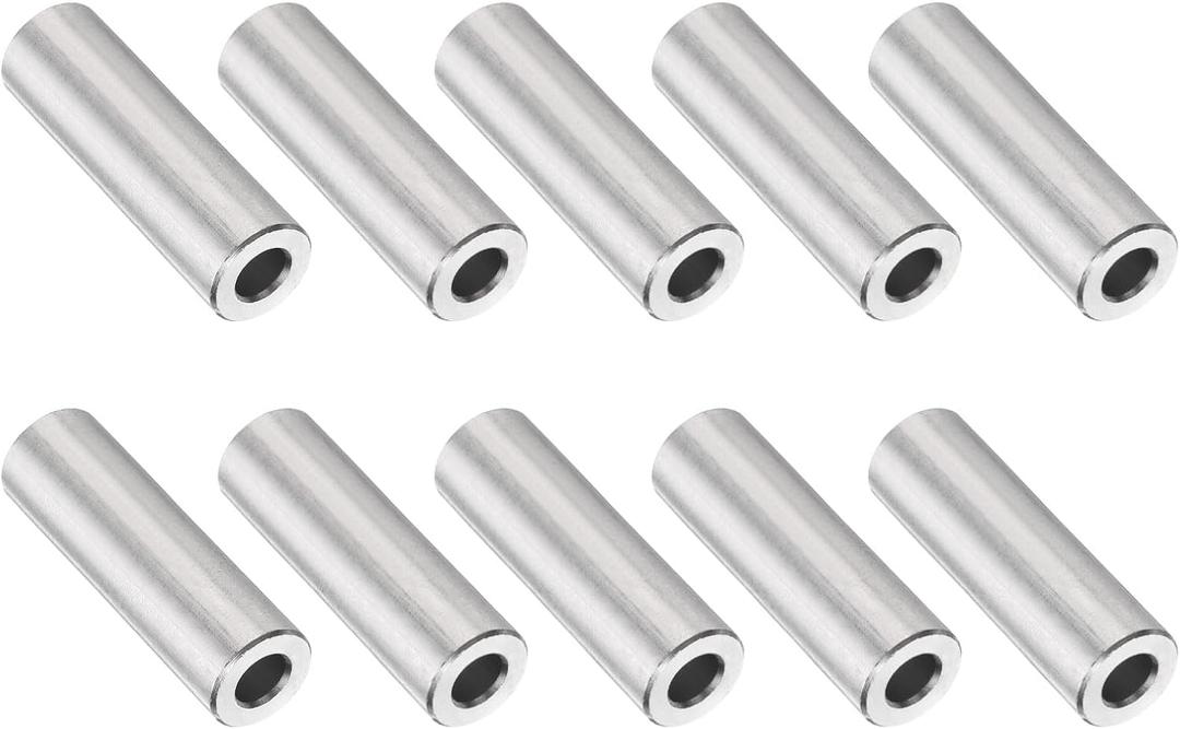 uxcell 10Pcs Aluminum Spacer 1/2" OD x 1/4" ID x 1-3/8" Length Screw Standoff Bushing Plain Finish Unthreaded Round Metal Spacer for 1/4" ID Screws Bolts and Rods, Silver