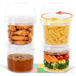 4 Pack 1 Gallon Food Grade Plastic Buckets with Screw Lids & Handle, Reusable Storage Containers for Snacks, Salad, Sauce - Clear Freezer Safe Bucket Set