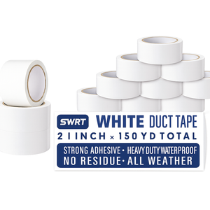 SWRT 12 Pack White Duct Tape, Strong Adhesive, 2 Inch x 150 Yd Total, Heavy Duty Waterproof All Weather, No Residue Sealing & Patching for Indoor & Outdoor Repair