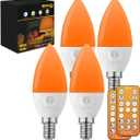 E12 Amber Sleep Light Bulbs 1600K with Remote Control, Candelabra Blue Light Blocking Light Bulbs, 5W for Sleep Therapy, Baby Nursery, Bedroom (4 Packs)