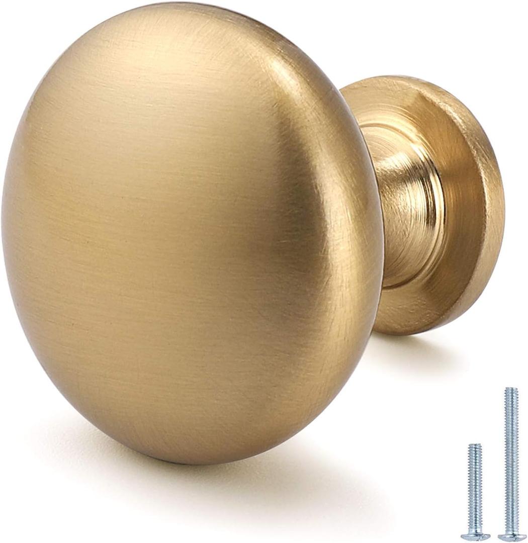 Solid Brass Cabinet Knobs 15 Pack, Brushed Gold Drawer Knobs, Antique Brass Dresser Knobs, Warm Gold Kitchen Furniture Hardware, Diameter 1-1/5"