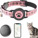 GPS Tracker for Cats, Waterproof GPS Cat Trackers Cats Collar with Bells, No Subscription, GPS Cat Collar, Adapt with Apple Find My (iOS Only) Finder Tag for Items Vehicles, Pets, Kids (Pink)