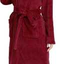 RONGTAI Womens Robes Plush Fleece Hooded Bathrobe Thick Nightgown with Pockets Fluffy Sleepwear (Small, Burgundy)