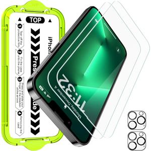 Esanik [2+2 Pack for iPhone 13 Pro Tempered Glass Screen Protector & Camera Lens Cover - Military-Grade 9H Hardness, HD Clear, Anti-Scratch, Flawless Fit Tray