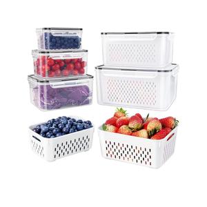5 PCS Large Fruit Containers for Fridge - Leakproof Food Storage Containers with Removable Colander - Dishwasher & microwave safe Produce Containers Keep Fruits, Vegetables, Berry, Meat Fresh longer