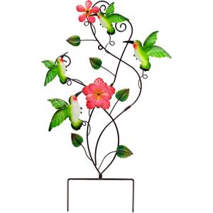 Juegoal 28 Inch Hummingbirds Garden Stake Decor, Colorful Look & Personalities Flowers Metal Wall Art Spring Decoration, Yard Outdoor Lawn Pathway Patio Ornaments