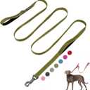 Fida 10ft Heavy Duty Dog Leash with 2 Comfortable Padded Handles, Traffic Handle & Advanced Easy Snap Hook, Reflective Walking Lead for Large, Medium & Small Breed Dogs, Green