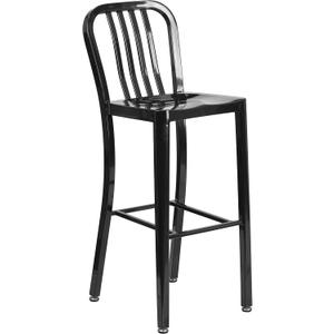 Flash Furniture Commercial Grade 30" High Black Metal Indoor-Outdoor Barstool with Vertical Slat Back | Commercial Grade, Indoor/Outdoor Use, Metal, 1 Pack