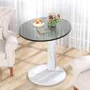 Hooseng Glass Round Coffee Table End Table, 22-Inch Modern Tempered Transparent Glass Top,Perfect for Living Room,Cafe,Home,and Office(White), Small
