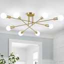 Modern Sputnik Chandelier 8-Light Industrial Ceiling Lights Fixture 32" Gold Semi Flush Mount Ceiling Light with E26 Base Sputnik Lights Fixture for Dining Room Bedroom Foyer Hallway Living Room (Bulbs Not Included)