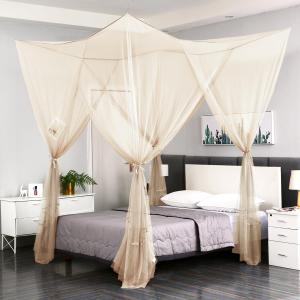 Mengersi Mosquito Net for Bed Canopy,Four Corner Post Canopy Bed Curtains for Full/Queen/King Size Bed,Bed Curtains for Patio Indoor Outdoor Net (Ivory)