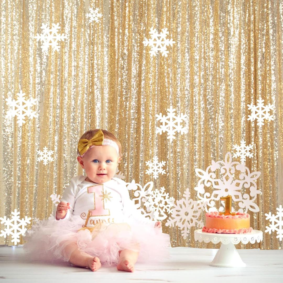 ShinyBeauty Sequin Backdrop 7ftx7ft Light Gold | Sparkle Drapes for Photoshoots & Parties | Glitter Fabric Background for Elegant Events | Perfect for Happy Birthday Celebrations
