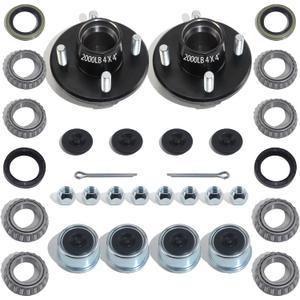 iBroPrat 2 Sets Trailer Hub Kit 4 Bolt 4, Trailer Axle Kit for 2000 lb 4 Lug Trailer Hub Fits 1" and 1-1/16" Spindle with Extra Dust Cap and Rubber Plug