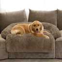 Calming Dog Bed Fluffy Plush Dog Mat for Furniture Protector with Removable Washable Cover for Large Medium Small Dogs and Cats (Extra Large (53x39.3x6), Camel)